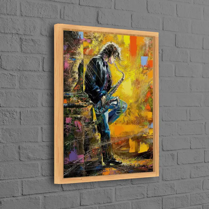 ジャズ愛好家の抽象的なモダンな黄色のキャンバスアート、トレンディな部屋用