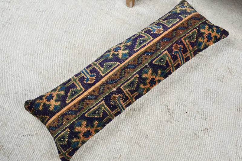 Oriental Cushion Case, Pillow for Sofa, Living Room Throw Pillow Case, 12x36 Blue Cushion, Vintage Kilim Throw Pillow, Throw Kilim Pillow, Cushion - 8