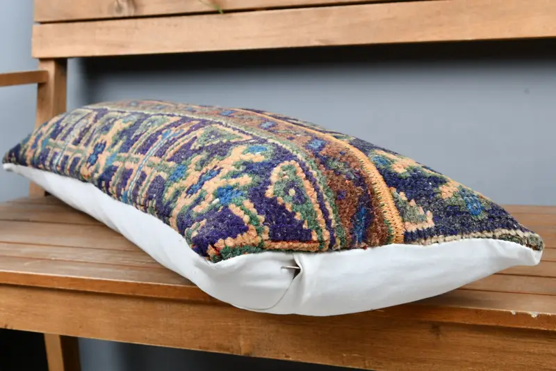 Oriental Cushion Case, Pillow for Sofa, Living Room Throw Pillow Case, 12x36 Blue Cushion, Vintage Kilim Throw Pillow, Throw Kilim Pillow, Cushion - 3