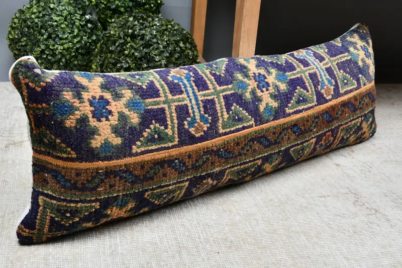 Oriental Cushion Case, Pillow for Sofa, Living Room Throw Pillow Case, 12x36 Blue Cushion, Vintage Kilim Throw Pillow, Throw Kilim Pillow, Cushion - 7