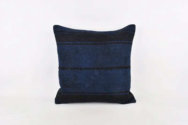24x24 Blue Pillow, Hippie Throw Cushion Cover, Ikat Cushion Cover, Kilim Pillow, Turkish Kilim Pillow, Turkish Pillow, Bench Cushion Case, Cushion - 1