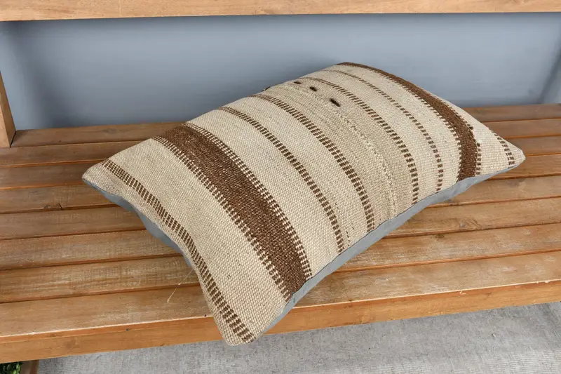 Couch Pillow, Pillow for Sofa, Kilim Cushion Sham, Antique Pillows, Handmade Cushion Cover, Cushion Cover, 16x24 Beige Pillow Cover - 2