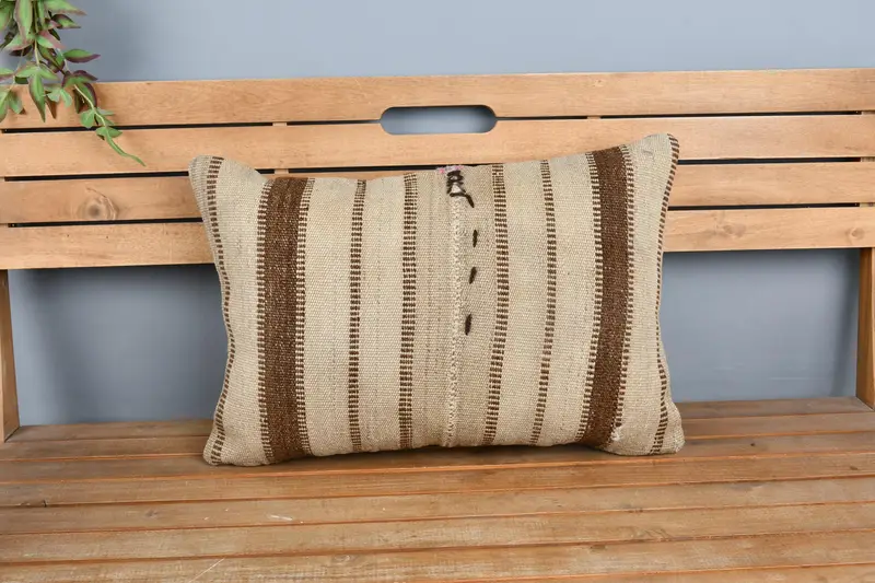 Couch Pillow, Pillow for Sofa, Kilim Cushion Sham, Antique Pillows, Handmade Cushion Cover, Cushion Cover, 16x24 Beige Pillow Cover - 6