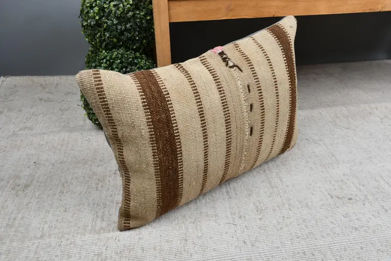 Couch Pillow, Pillow for Sofa, Kilim Cushion Sham, Antique Pillows, Handmade Cushion Cover, Cushion Cover, 16x24 Beige Pillow Cover - 7