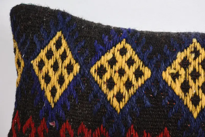 Kilim Cushion Sham, Ethnical Kilim Rug Pillow, Bright Pillow Case, Pillow Cover, 8x16 Yellow Pillow Case, One Of A Kind Pillow Sham, Antique Pillows - 2