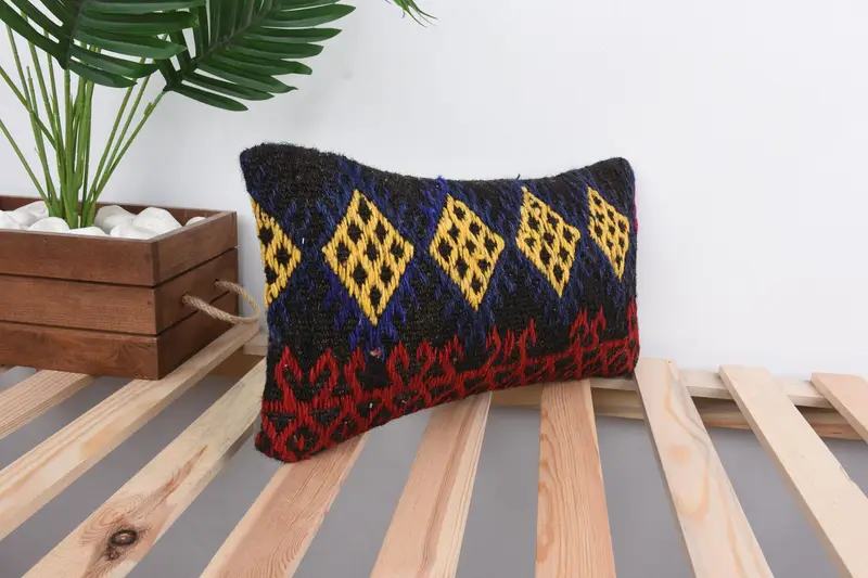 Kilim Cushion Sham, Ethnical Kilim Rug Pillow, Bright Pillow Case, Pillow Cover, 8x16 Yellow Pillow Case, One Of A Kind Pillow Sham, Antique Pillows - 4
