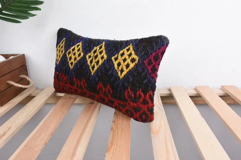 Kilim Cushion Sham, Ethnical Kilim Rug Pillow, Bright Pillow Case, Pillow Cover, 8x16 Yellow Pillow Case, One Of A Kind Pillow Sham, Antique Pillows - 5
