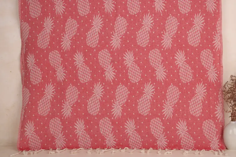 Personalized Beach Towel Red Pineapple Pattern, 40x79 Inches