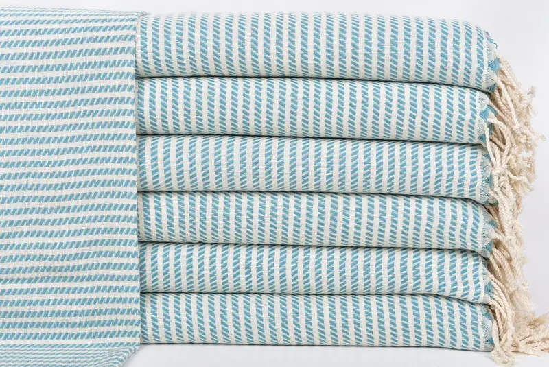 Turkish Towel Petrol Blue Polka Dot Bath Towel, Beige, 20x40 Inches