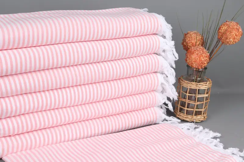 Turkish Towel Organic Cotton Coral Striped, Bath Towel, 40x63 Inches