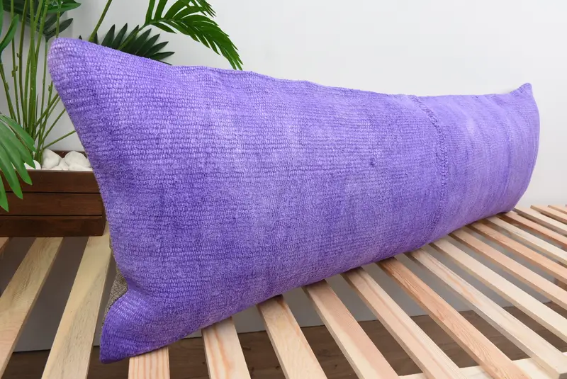 Boho Pillow Sham Cover, Pillow, Bohemian Cushion Pillow, Cozy Throw Pillow, Ethnical Kilim Rug Pillow, Antique Pillows, 16x48 Purple Cushion Cover - 4