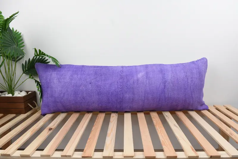 Boho Pillow Sham Cover, Pillow, Bohemian Cushion Pillow, Cozy Throw Pillow, Ethnical Kilim Rug Pillow, Antique Pillows, 16x48 Purple Cushion Cover - 1