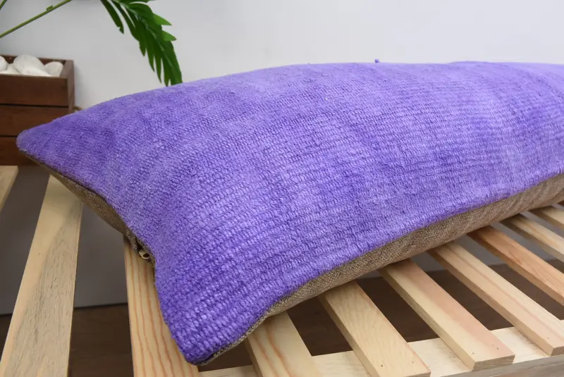 Boho Pillow Sham Cover, Pillow, Bohemian Cushion Pillow, Cozy Throw Pillow, Ethnical Kilim Rug Pillow, Antique Pillows, 16x48 Purple Cushion Cover - 6