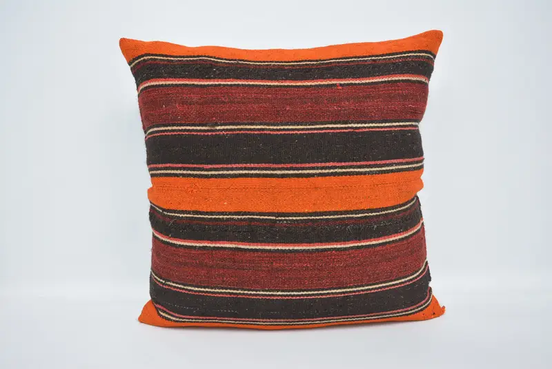Rot & Orange gestreiftes Wurfkissen, 32x32 Vintage Kissen