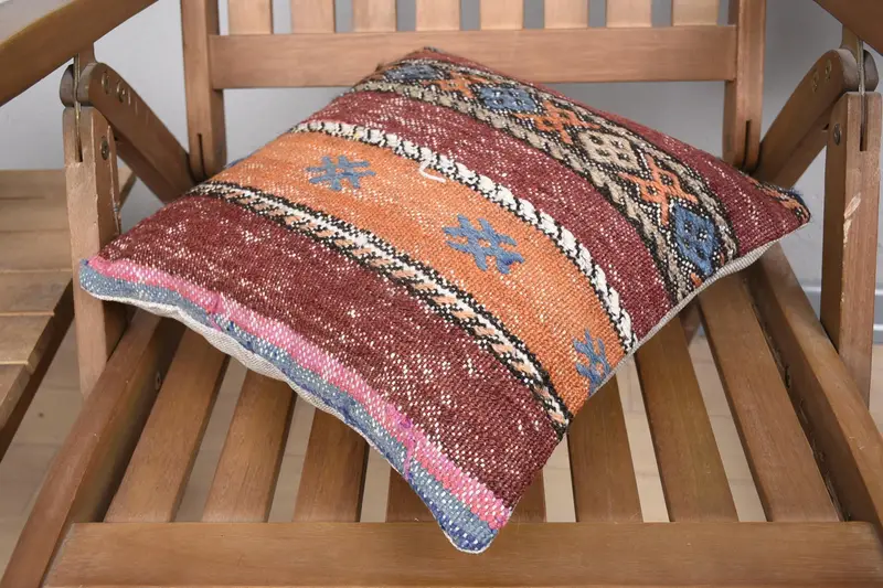 Shabby Chic Pillow Sham, Interior Designer Pillow, 14x14 Brown Pillow Cover, Throw Kilim Pillow, Turkish Kilim Pillow, Cushion - 4