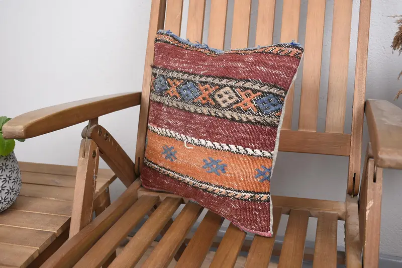 Shabby Chic Pillow Sham, Interior Designer Pillow, 14x14 Brown Pillow Cover, Throw Kilim Pillow, Turkish Kilim Pillow, Cushion - 3