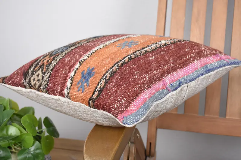 Shabby Chic Pillow Sham, Interior Designer Pillow, 14x14 Brown Pillow Cover, Throw Kilim Pillow, Turkish Kilim Pillow, Cushion - 6