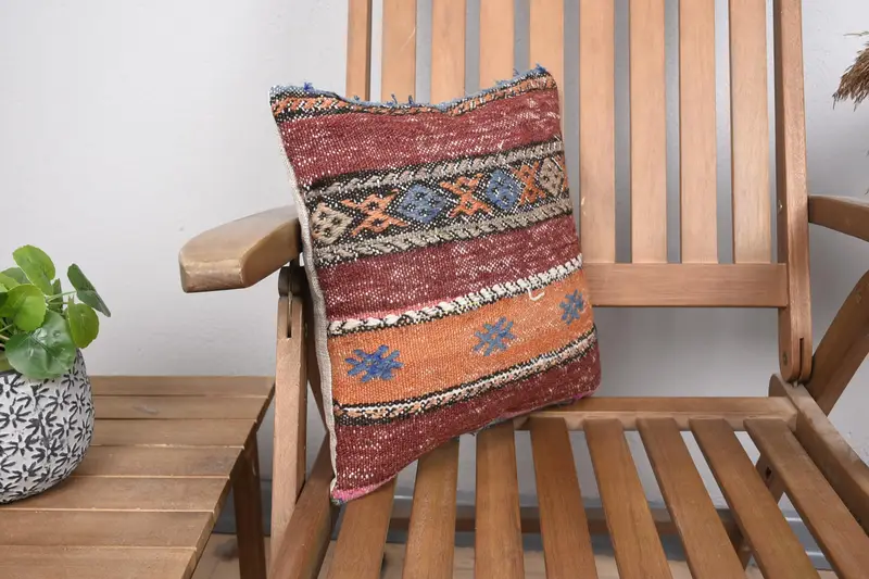 Shabby Chic Pillow Sham, Interior Designer Pillow, 14x14 Brown Pillow Cover, Throw Kilim Pillow, Turkish Kilim Pillow, Cushion - 2