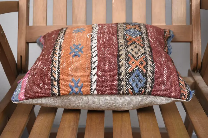 Shabby Chic Pillow Sham, Interior Designer Pillow, 14x14 Brown Pillow Cover, Throw Kilim Pillow, Turkish Kilim Pillow, Cushion - 5