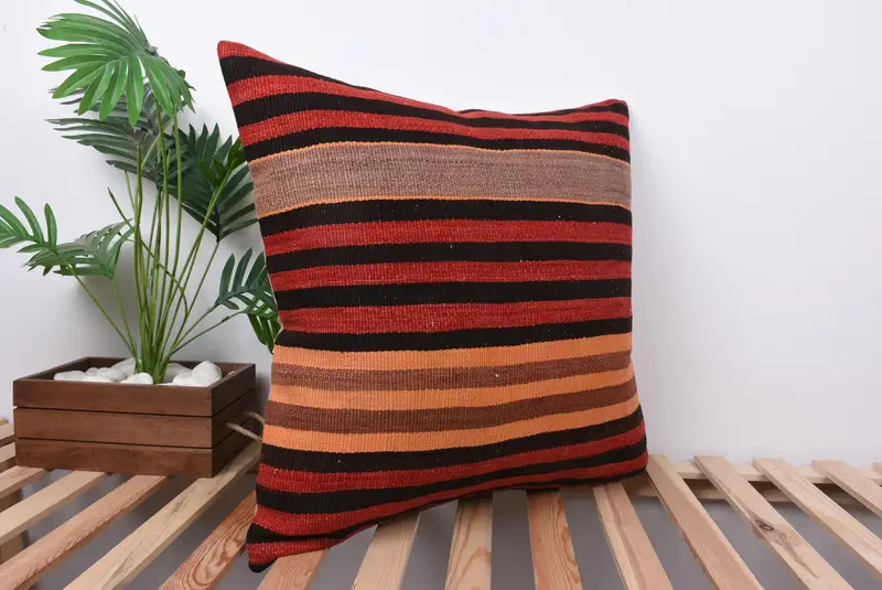 Pillow Case, Wool Kilim Pillow Pillow, Pillow for Sofa, Handmade Kilim Cushion, Natural Cushion Cover, Kilim Pillow, 24x24 Red Pillow Cover - 4