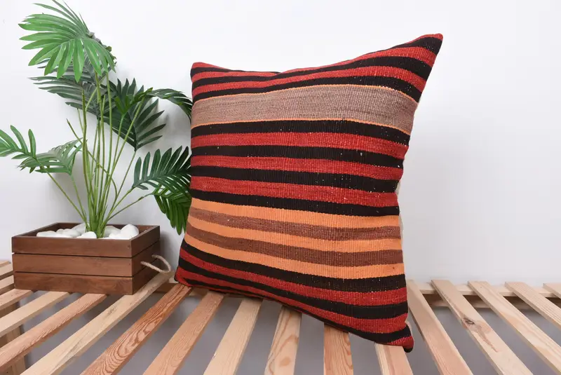 Pillow Case, Wool Kilim Pillow Pillow, Pillow for Sofa, Handmade Kilim Cushion, Natural Cushion Cover, Kilim Pillow, 24x24 Red Pillow Cover - 5