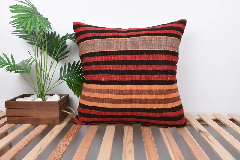 Pillow Case, Wool Kilim Pillow Pillow, Pillow for Sofa, Handmade Kilim Cushion, Natural Cushion Cover, Kilim Pillow, 24x24 Red Pillow Cover - 1