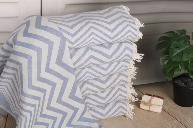 Blue Cotton Dish Towel Zigzag Design Hand Towel, 40x24 inches