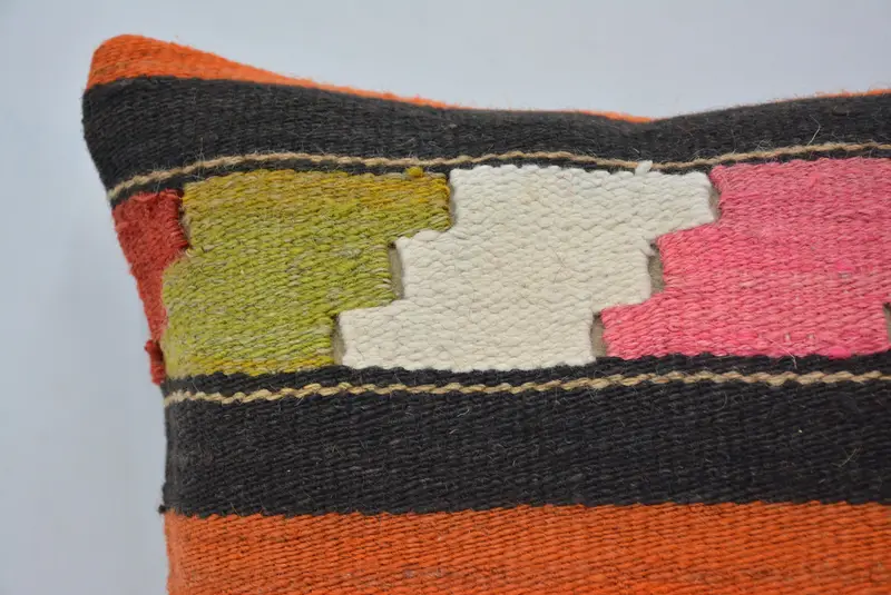 Orange & Black Embroidered Geometric Pillow, 12x12 Inch Decorative Pillow - 2