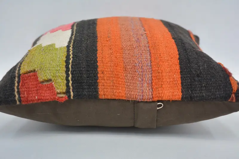 Orange & Black Embroidered Geometric Pillow, 12x12 Inch Decorative Pillow - 5