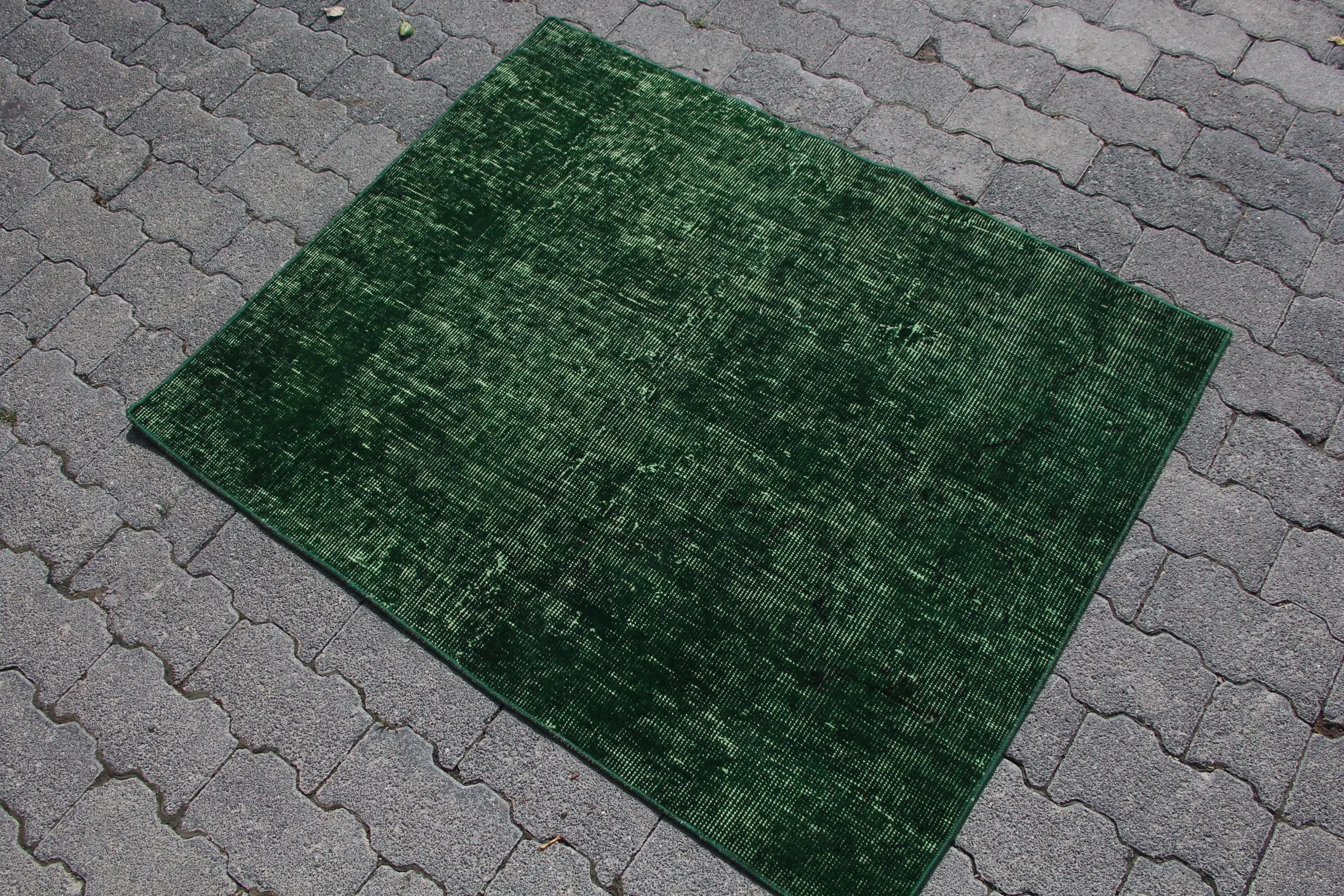 2.9x3.6 ft Rug, Turkish Vintage Rug, Green Floral Wool Rug - 1