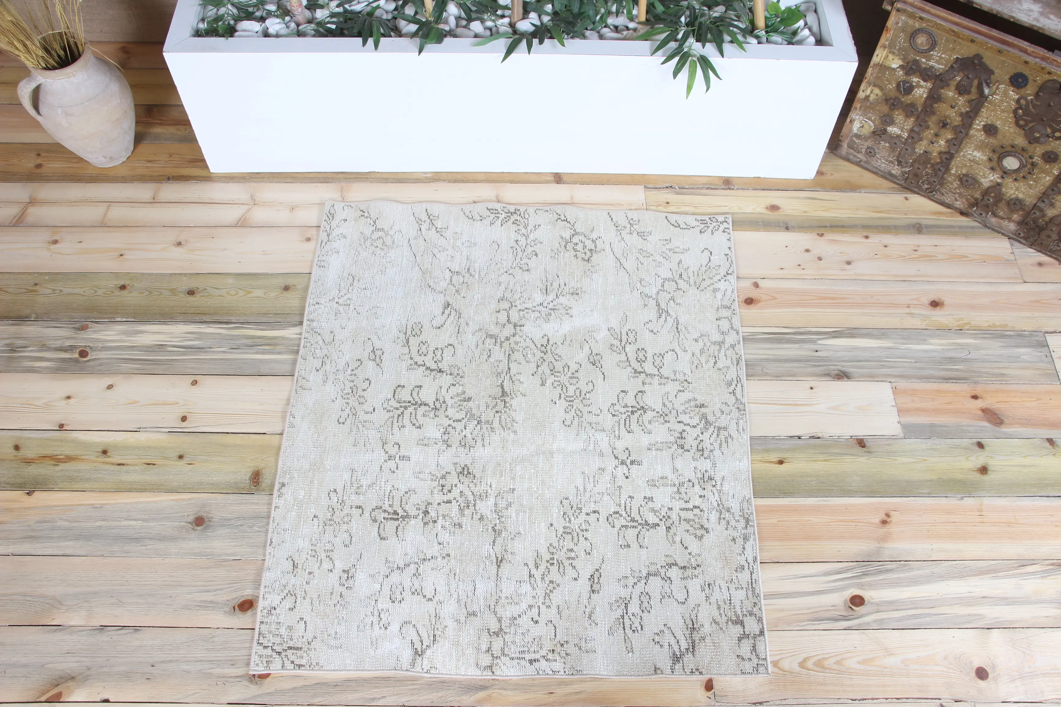 Vintage Rug, 3.3x3.8 ft Small Rug, Gray Brown Oushak Rug - 1