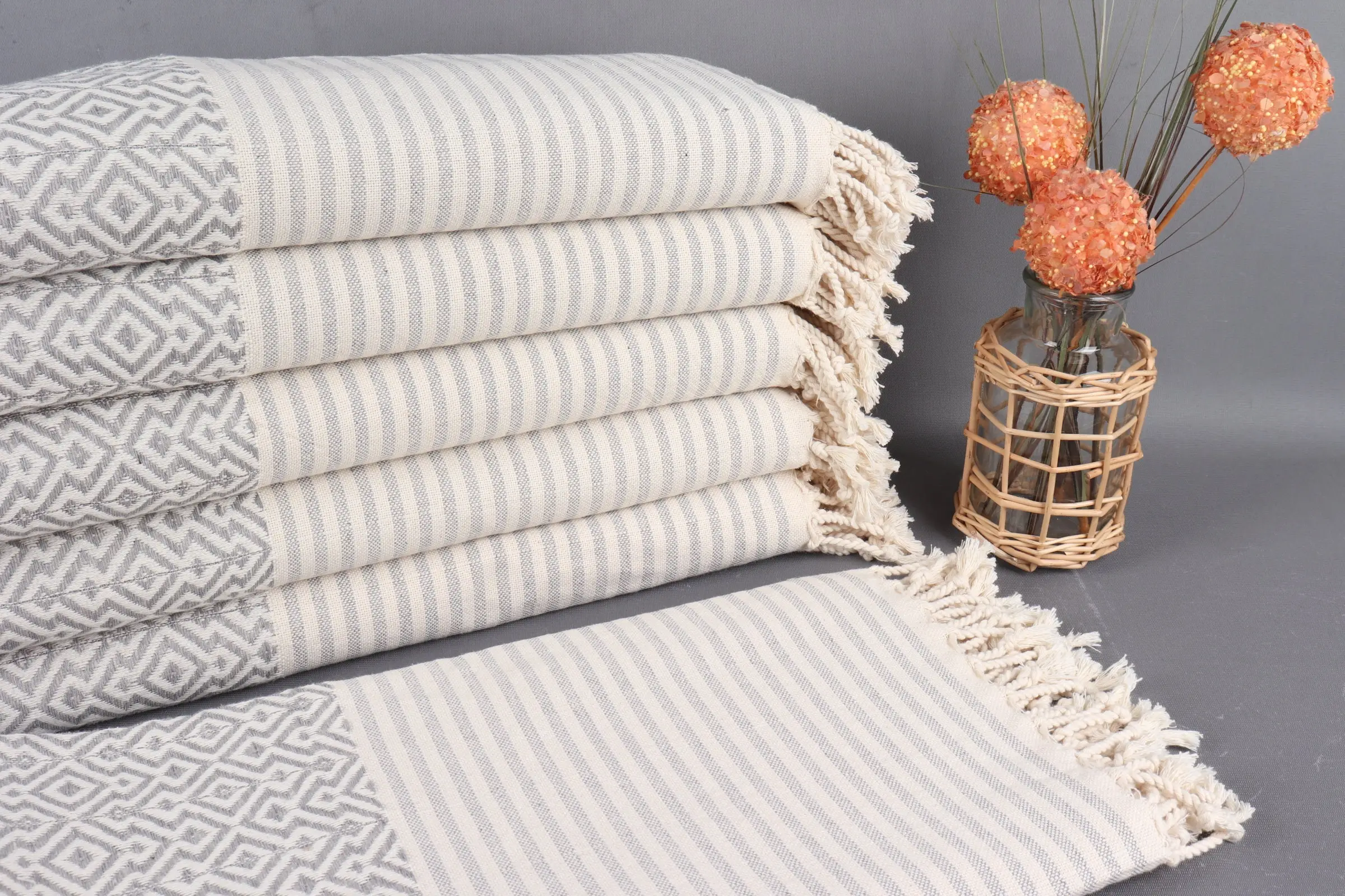 Turkish Bath Towel Personalized Light Gray Diamond, 38x75 Inches - 1