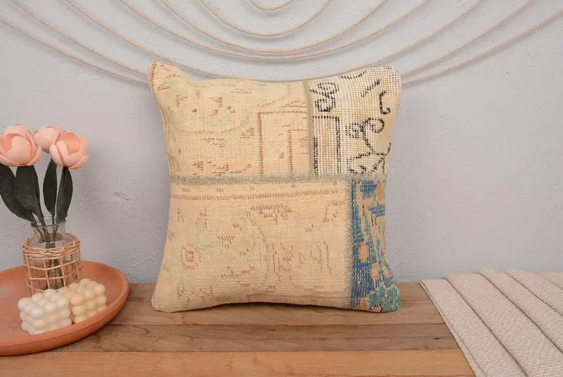 Vintage Pillow, Handmade Throw Pillow, Gift Pillow, Personalized Gift Pillow Cushion Case, 18x18 Beige Pillow Case, Cushion, Kilim Pillow - 2
