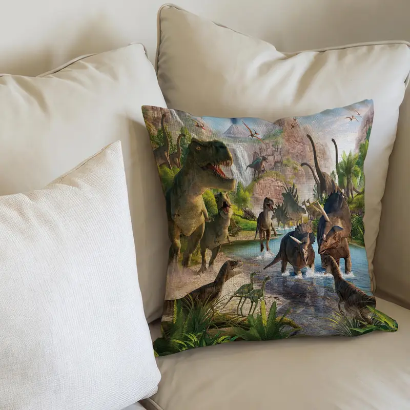 Çocuk Odası Dekoru için Dino Macera Baskılı Yastık, Dinozor Sevgilisine Hediye