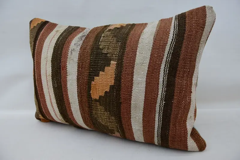 Car Pillow Cover, Pillow, Antique Pillows, Vintage Kilim Pillow, Custom Cushion Case, Turkish Pillow, 16x24 Brown Pillow - 3