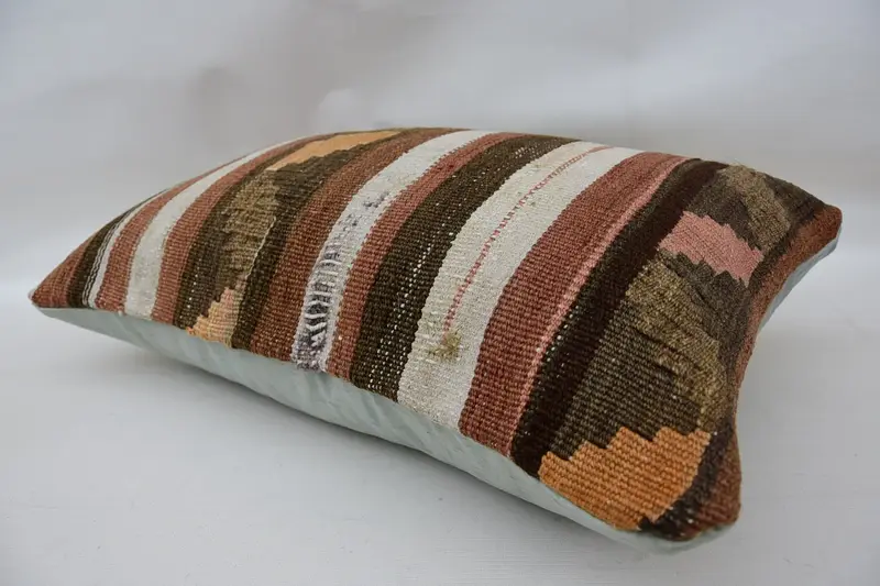 Car Pillow Cover, Pillow, Antique Pillows, Vintage Kilim Pillow, Custom Cushion Case, Turkish Pillow, 16x24 Brown Pillow - 6