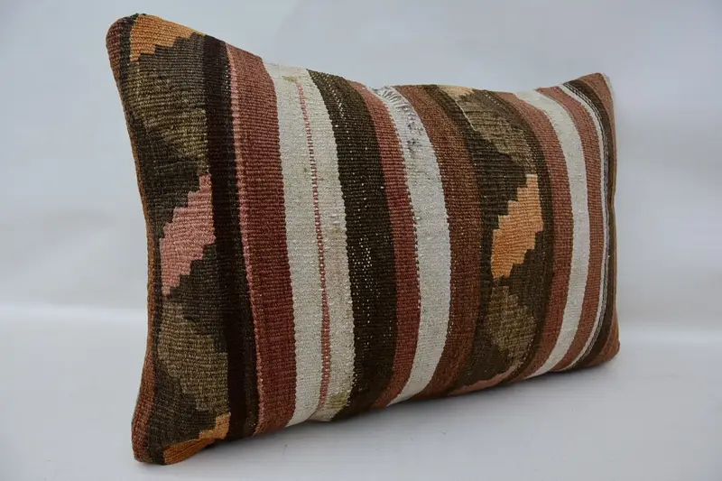Car Pillow Cover, Pillow, Antique Pillows, Vintage Kilim Pillow, Custom Cushion Case, Turkish Pillow, 16x24 Brown Pillow - 2