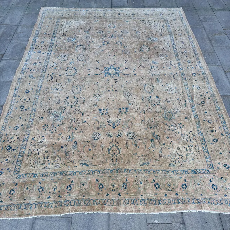 Vibrant Orange & Blue Rug, 8,3x11,8 ft Ikat Pattern