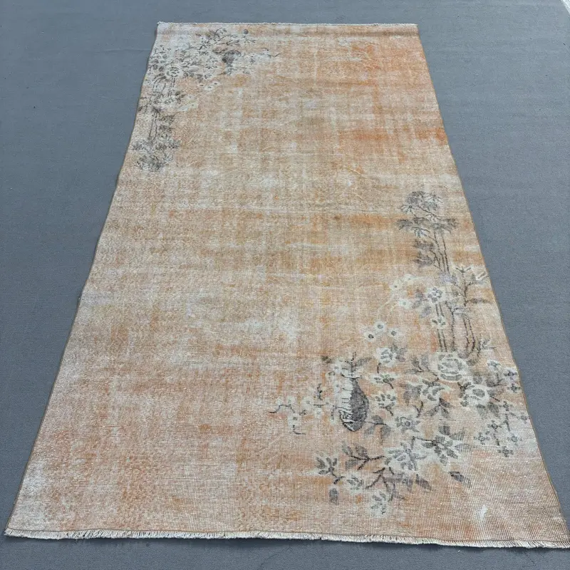 Vintage Halı, 5.6x10.4 ft Büyük Halı, Kahverengi Beyaz Oushak Yün Halı - 1