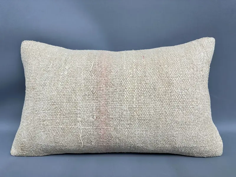 Vintage Kilim Pillow, Vintage Kilim Throw Pillow, Tribal Cushion Case, Kilim Cushion Sham, Cushion Case, 12x20 Beige Pillow Cover - 5