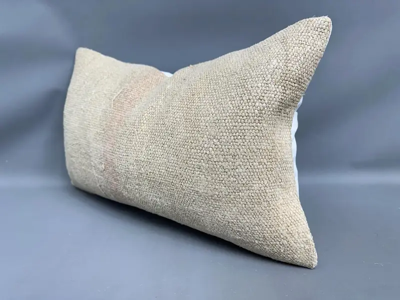 Vintage Kilim Pillow, Vintage Kilim Throw Pillow, Tribal Cushion Case, Kilim Cushion Sham, Cushion Case, 12x20 Beige Pillow Cover - 4