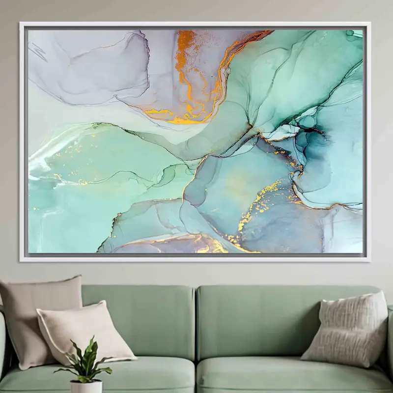 Zarif Yeşil Mermer Baskılı Kanvas: Modern Lüks Dekor