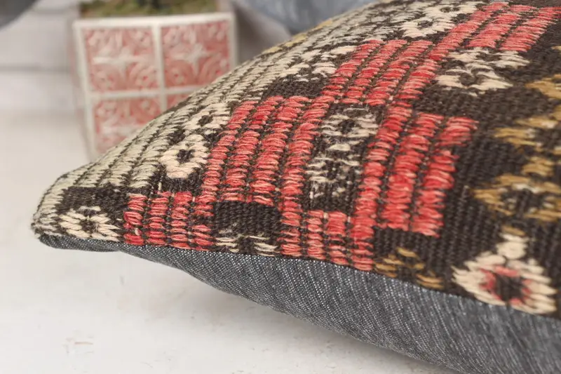 Living Room Throw Cushion, Home Decor Pillow, Kilim Pillow Cover, 14x14 Red Pillow Sham, Boho Pillow Sham Cover, Car Cushion Cover, Pillow Case - 7