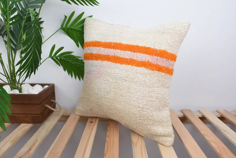 Vintage Kilim Pillow, Armchair Cushion Case, Turkish Pillow, 18x18 White Pillow Case, Floor Pillow Sham, Pillow for Couch, Cushion - 5