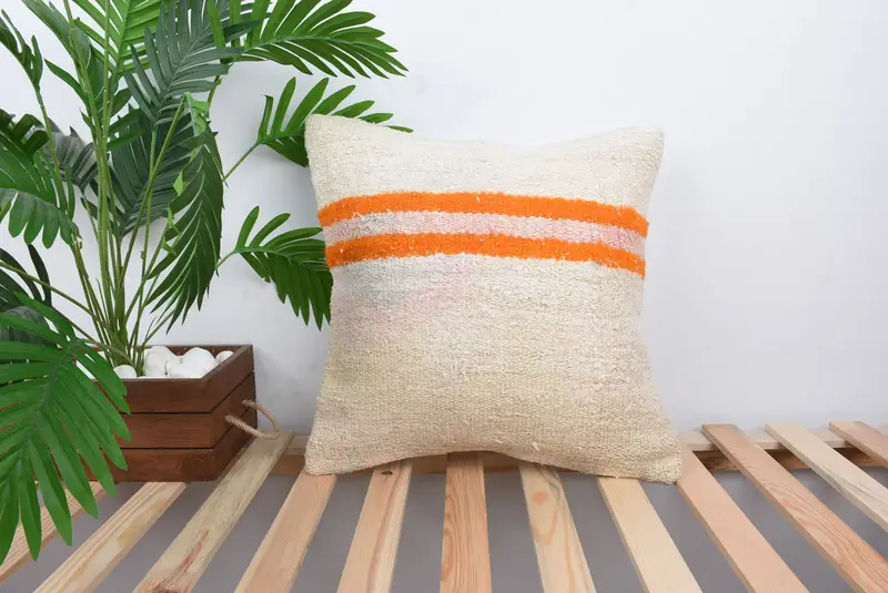 Vintage Kilim Pillow, Armchair Cushion Case, Turkish Pillow, 18x18 White Pillow Case, Floor Pillow Sham, Pillow for Couch, Cushion - 1