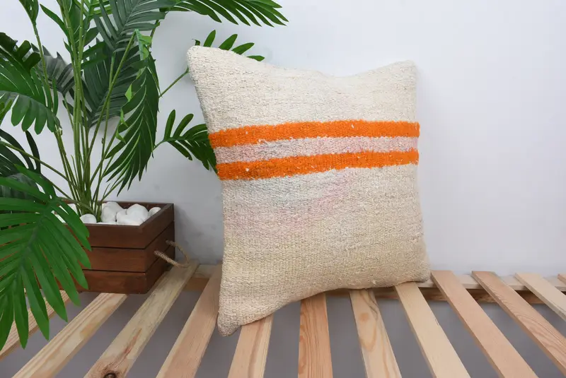 Vintage Kilim Pillow, Armchair Cushion Case, Turkish Pillow, 18x18 White Pillow Case, Floor Pillow Sham, Pillow for Couch, Cushion - 4