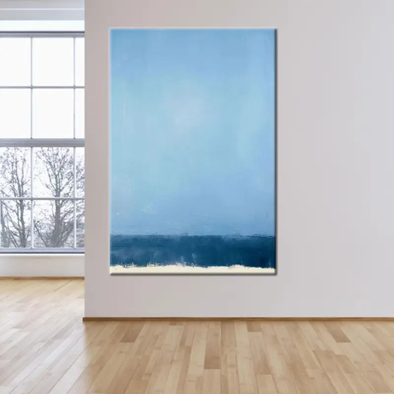 Moderne, marineblaue, bedruckte Leinwand im Boho-Stil – elegante Wandkunst