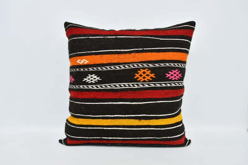 Boho Chic Cushion Case, Colorful Pillow Sham, Vintage Kilim Pillow, Turkish Kilim Pillow, 32x32 Brown Pillow Sham, Pillow, Handmade Kilim Cushion - 1