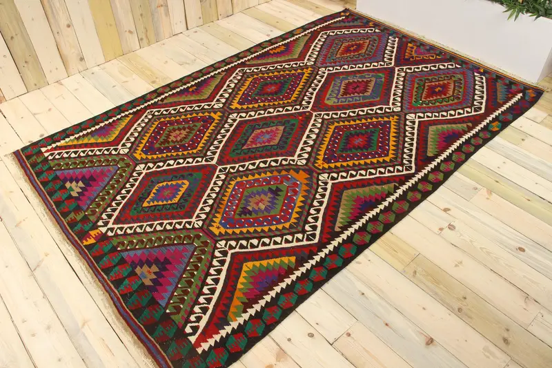 5,8x9,2 ft türkischer Vintage-Teppich, großer Teppich, rotgrüner Wollteppich - 1