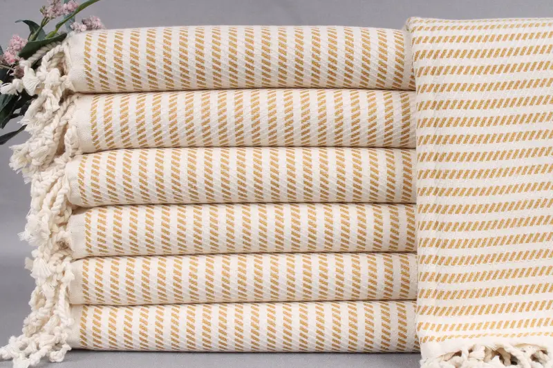 Beach Towel Monogrammed Mustard Polka Dot Turkish Cotton, Beige, 40x71 Inches